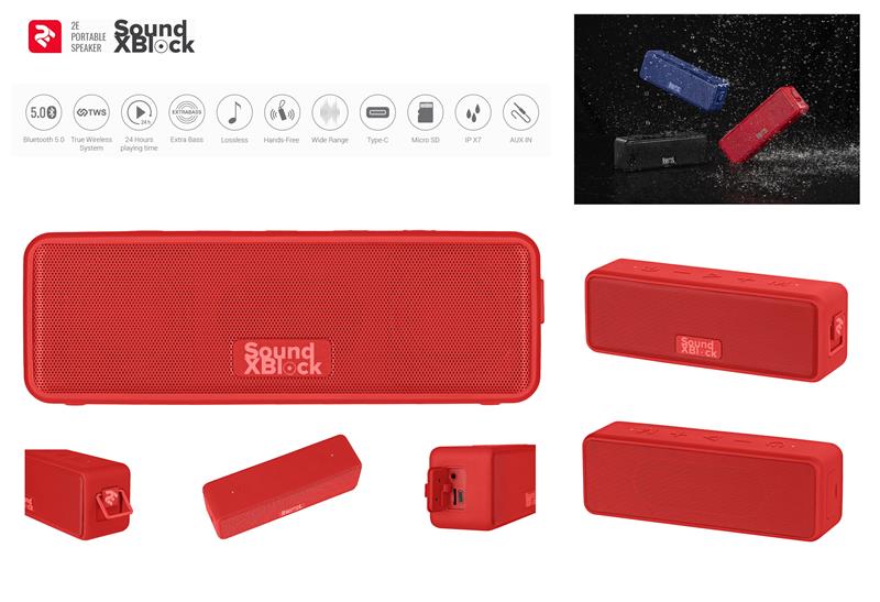 Акустична система 2E SoundXBlock TWS, MP3, Wireless, Waterproof Red