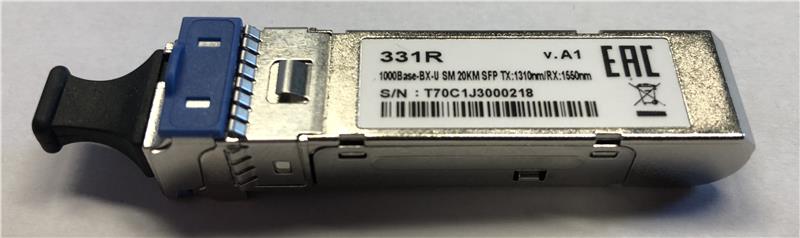 SFP-Трансiвер 331R/20KM 1x1000Base-BX-U, WDM, SM 20км, LC
