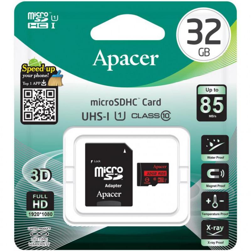Карта пам'яті Apacer 32GB microSDHC C10 UHS-I R85MB/s + SD