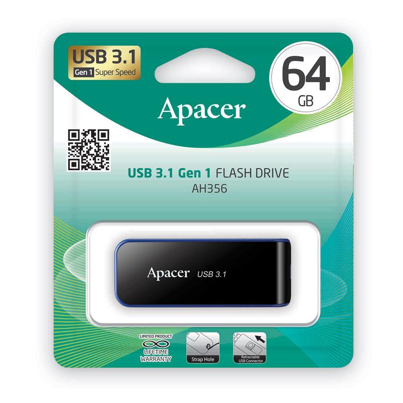 Накопичувач Apacer 64GB USB 3.0 AH356 Black