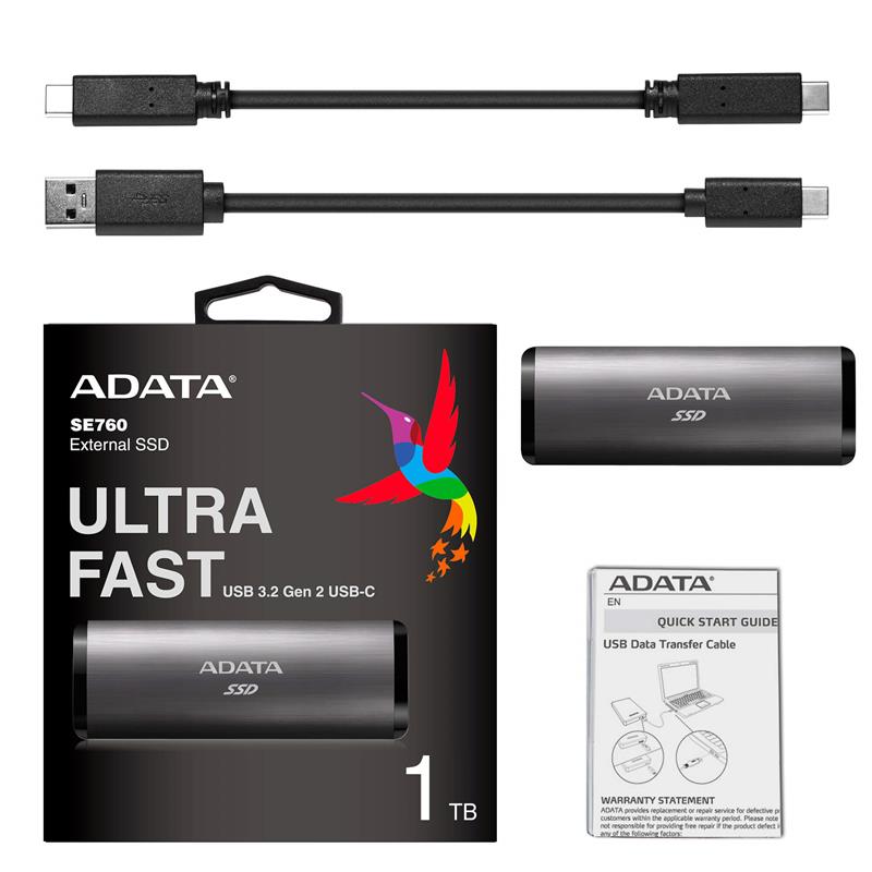 Портативний SSD USB 3.2 Gen 2 Type-C ADATA SE760 1TB титановий сірий