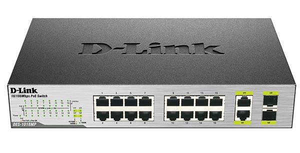 Комутатор D-Link DES-1018MP 16xFE PoE, 2xSFP/GE, 246W
