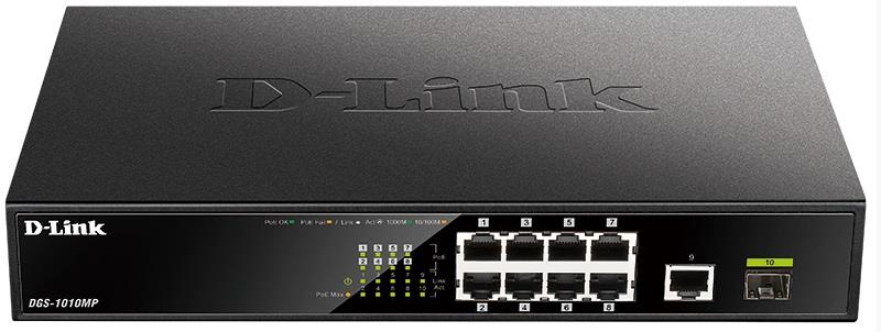 Комутатор D-Link DGS-1010MP 9xGE PoE, 1xSFP, 125W