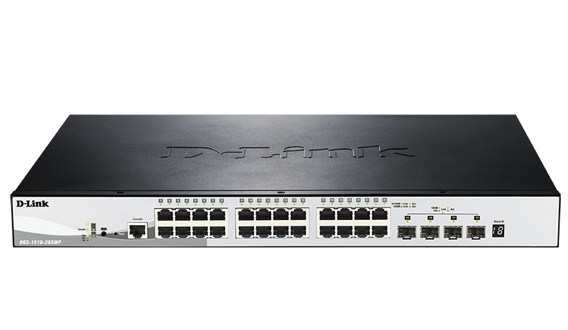 Комутатор D-Link DGS-1510-28XMP 24xGE PoE, 4xSFP+, SmartPro