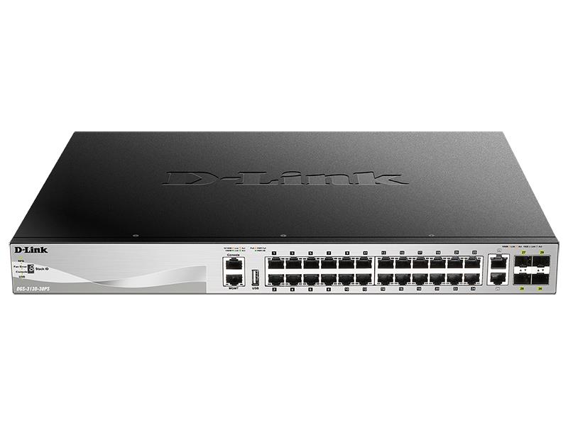 Комутатор D-Link DGS-3130-30PS 24xGE PoE, 2x10GE, 4xSFP+, L3
