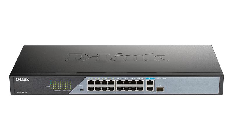 Комутатор D-Link DSS-100E-18P 16xFE PoE, 1xGE, 1xSFP, 230W