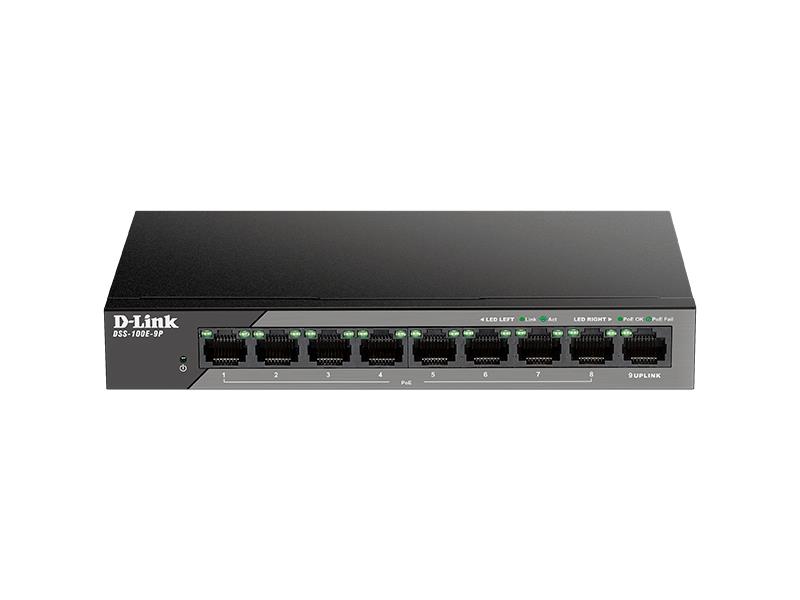 Комутатор D-Link DSS-100E-9P 8xFE PoE, 1xGE, 92W
