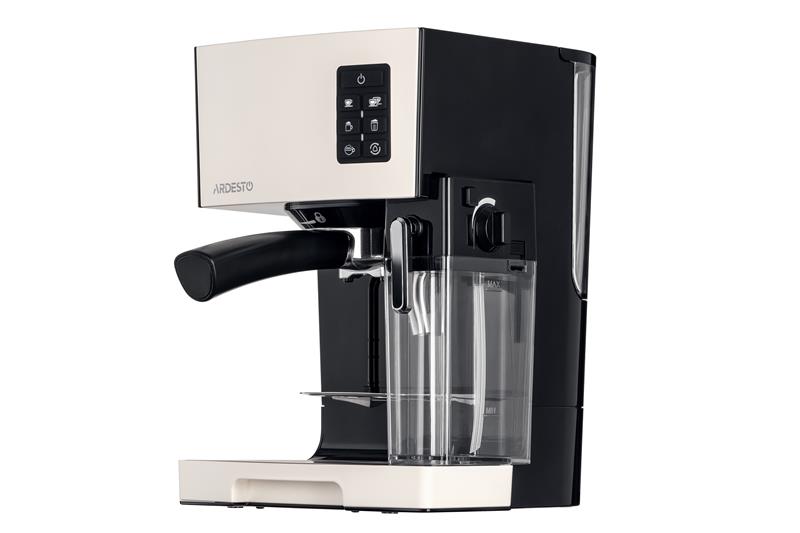 Кавоварка Ardesto ECM-EM14S - 1450Вт/ріжкова/ механіка+електроніка/ резервуар 1,4л/чорний+крем