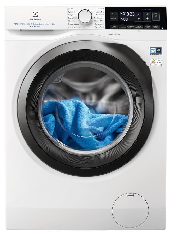Пральна машина з фронт. завант. Electrolux EW6F348SAU, 8кг, 1400, A+++-30%, Пара, глибина 63см , Автодоз, Дисплей, Білий