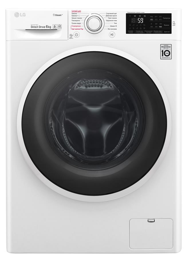 Пральна машина з фронт. завант. LG F0J6NS0W, 6кг, 1000, A+++, Пара, глибина 45см, Дисплей, Білий