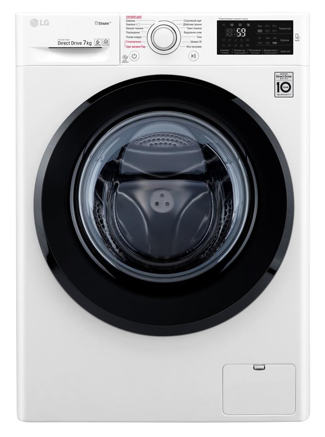 Пральна машина з фронт. загр. LG F2J5HS9W, 7кг, 1200, A+++, Пара, глибина 45см, Дисплей, Білий