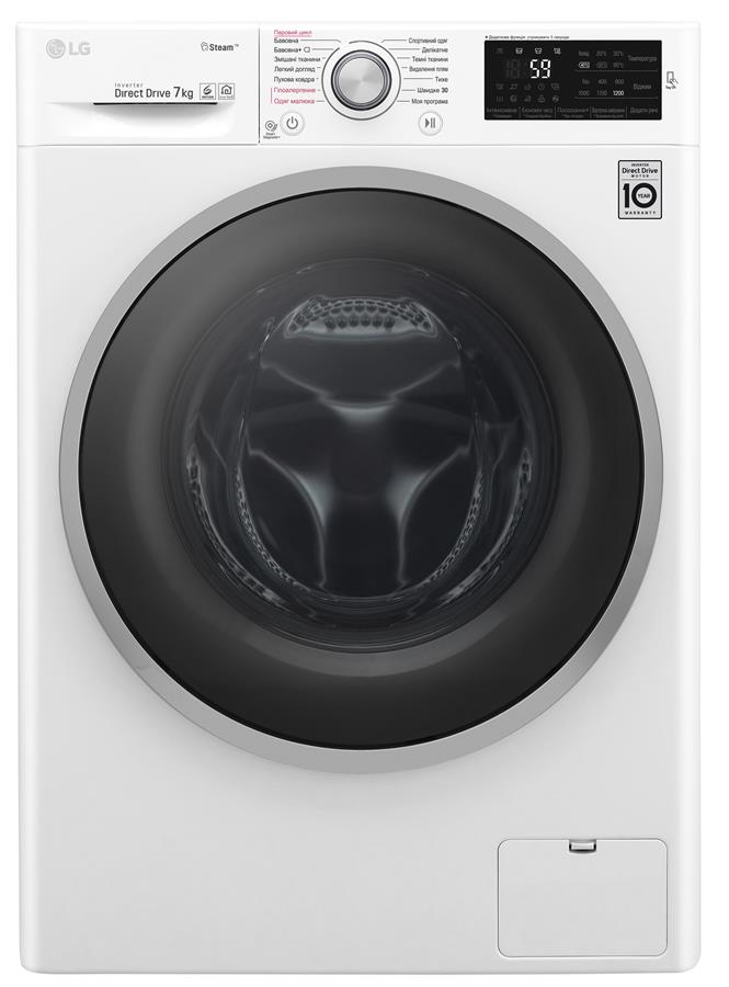 Пральна машина з фронт. завант. LG F2J6HSR1W, 7кг, 1200, A+++-10%, Пара, глибина 45см, Дисплей, Білий