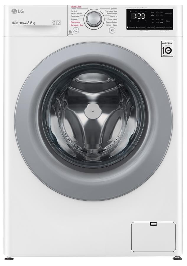 Пральна машина з фронт. завант. LG F2V3GS4W, 8,5кг, 1200, A+++-30%, Пара, глибина 47см, Дисплей, Білий