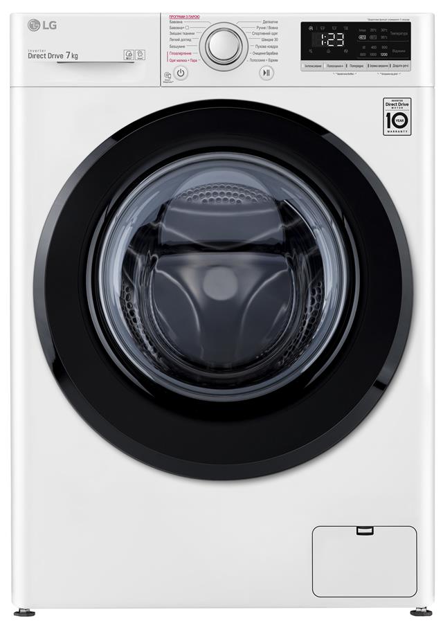 Пральна машина з фронт. завант. LG F2V3HS6W, 7кг, 1200, A+++, Пара, глибина 45см, Дисплей, Білий