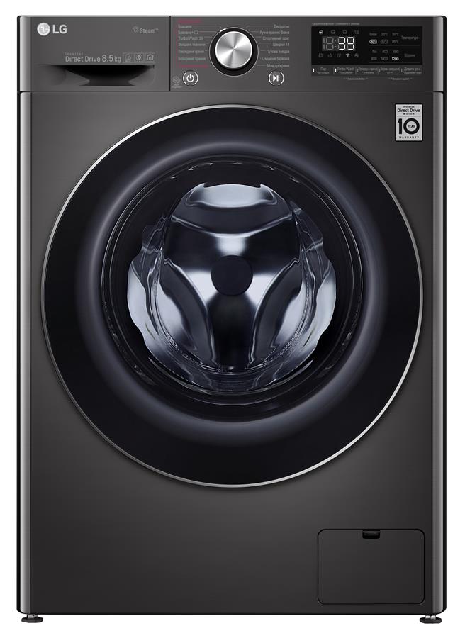 Пральна машина з фронт. завант. LG F2V9GW9P, 8,5кг, 1200, A+++-30%, Пара, глибина 47см, Дисплей, Чорний