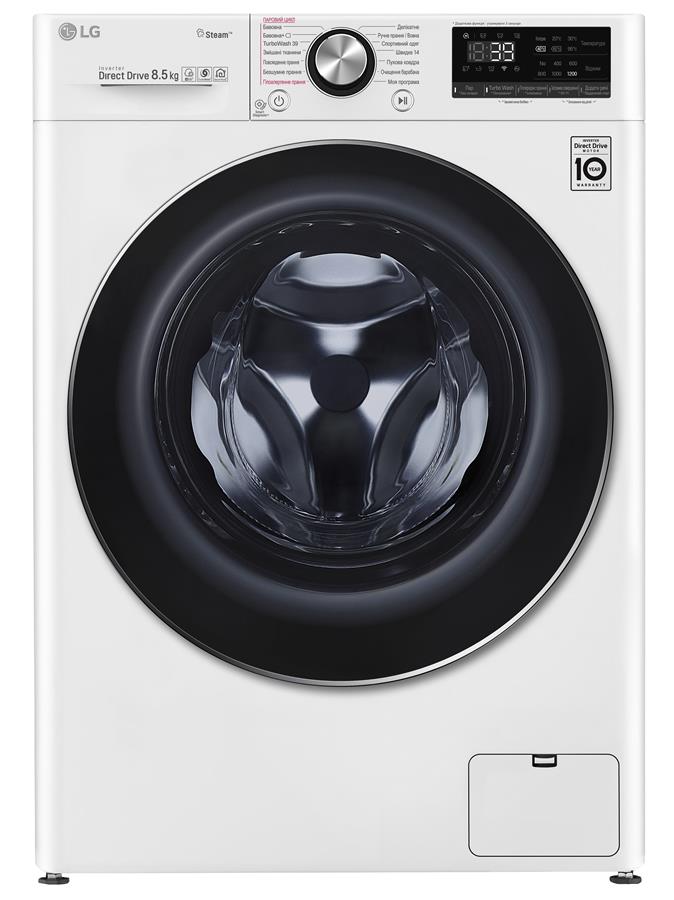 Пральна машина з фронт. завант. LG F2V9GW9W, 8,5кг, 1200, A+++, Пара, глибина 47см, Дисплей, Білий