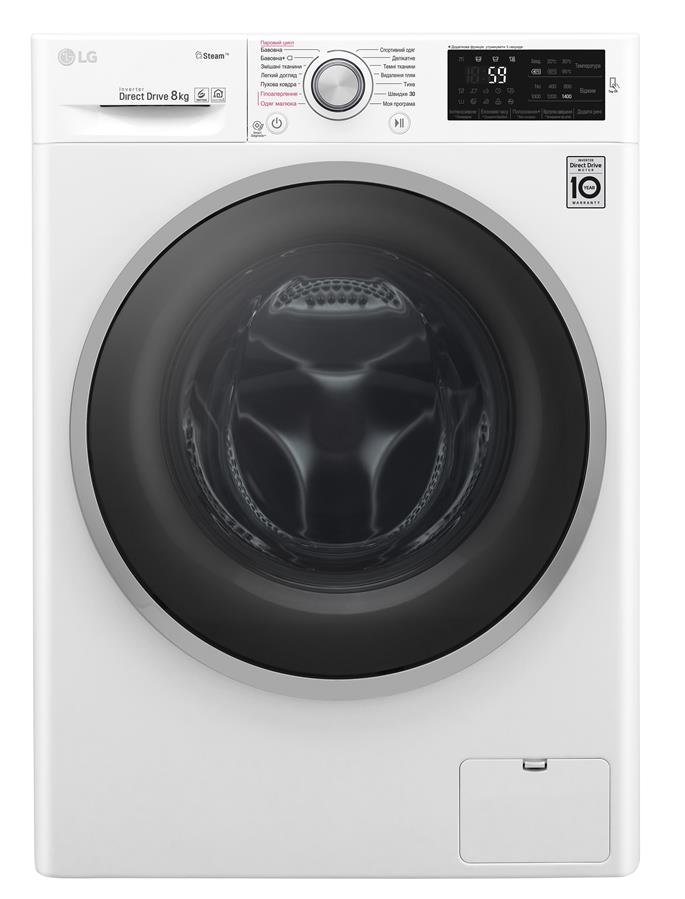 Пральна машина з фронт. завант. LG F4J6TS1W, 8кг, 1400, A+++-30%, Пара, глибина 56см, Дисплей, Білий