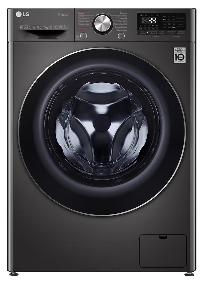 Прально-сушильна машина LG F4V9RC9P, 10,5кг (7кг), 1400, A, Пара, глибина 56см, Дисплей, Чорний