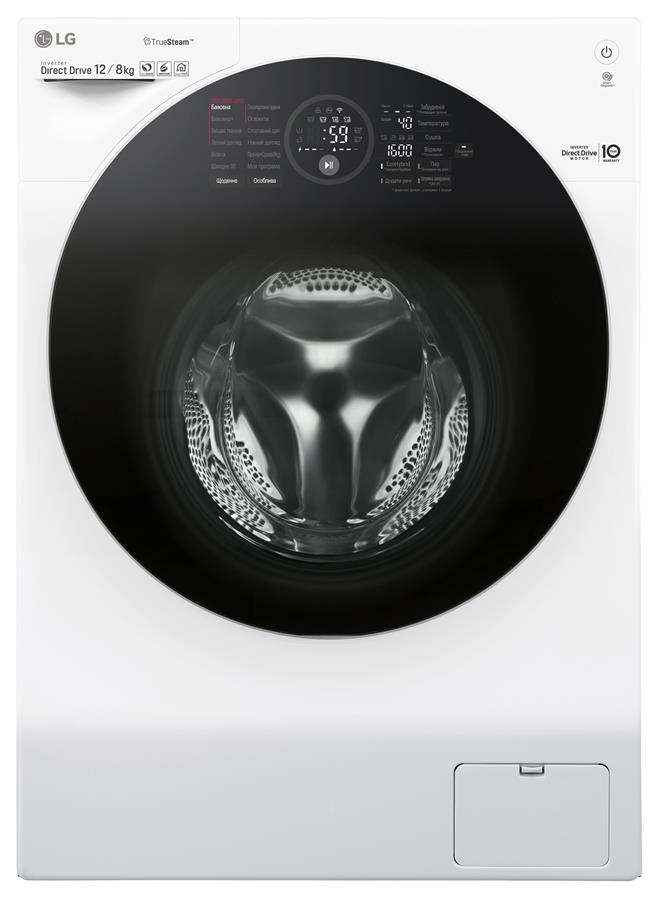 Прально-сушильна машина LG FH6G1BCH2N, 12кг (8кг), 1600, A, Пара, глибина 64см, Дисплей, Білий
