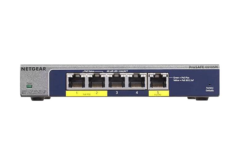 Комутатор NETGEAR GS105PE PoE pass-thru, 2xGE PSE, 1xGE PD, 2xGE, керований L2