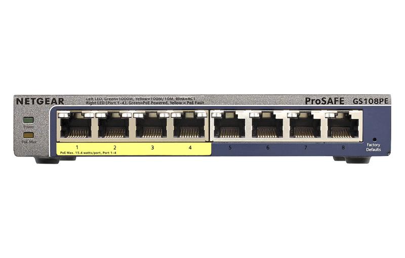 Комутатор NETGEAR GS108PE 4xGE PoE, 4xGE, керований L2