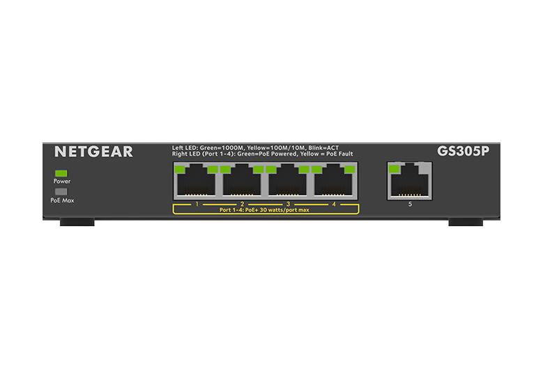 Комутатор NETGEAR GS305P 4xGE PoE, 1xGE, некерований