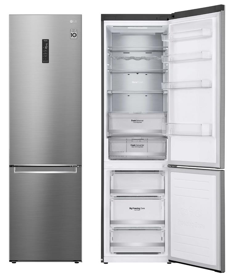 Холодильник с нижн. мороз. камерою LG GW-B509SMUM, 203х68х60см, 2 дв., Холод.відд. - 277л, Мороз. відд. - 107л, A++, NF, Інв., Зона свіжості, Зовнішній дисплей,