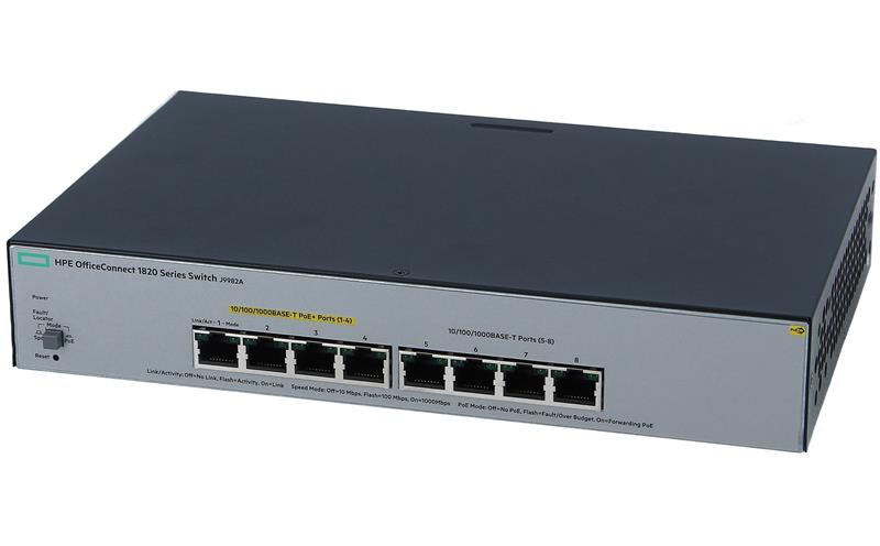 Комутатор HPE 1820-8G-PoE+ Smart Switch, 4xGE, 4xGE PoE+ 65W, L2, LT Warranty
