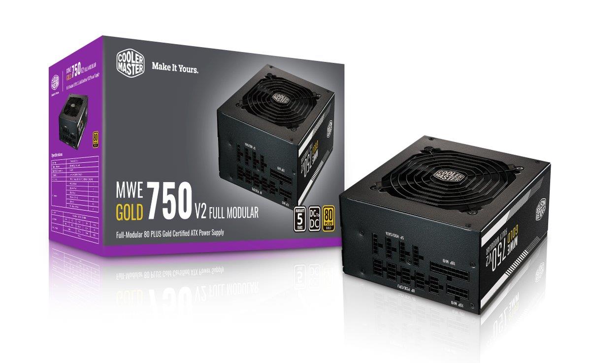 Блок живлення Cooler Master MWE Gold V2 FM 750W,12cm fan,eff. >90%,80+ Gold,24+8pin(4+4),4xMolex,12xSATA,4xPCIe 8pin(6+2),Retail
