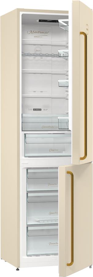 Холодильник з нижн. мороз. камерою Gorenje NRK6202CLI, 200х60х60см, 2 двері, 235( 96)л, А++, NF+ , Зона св-ті, Внутр. Диспл, Беж