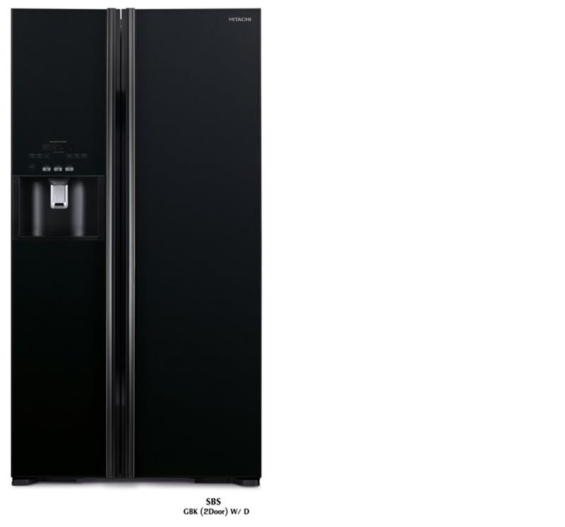 Холодильник SBS HITACHI R-S700GPUC2GBK, 180х77х92см, 2 дв., Х- 377л, М- 212л, A++, NF, Інвертор, Чорне скло