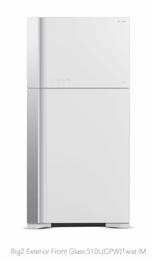 Холодильник с верхней мороз. HITACHI R-VG660PUC7GPW, 184х74х86см, 2 дв., Х- 405л, М- 145л, A++, NF, Інвертор, Білий (скло)