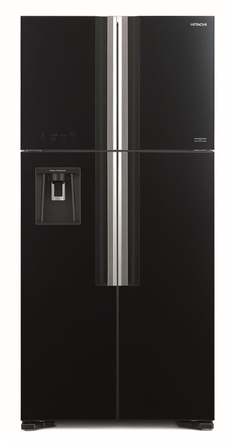 Холодильник с верхней мороз. HITACHI R-W660PUC7XGBK, 184х75х86см, 4 дв., Х- 396л, М- 144л, A+, NF, Інвертор, Чорне скло