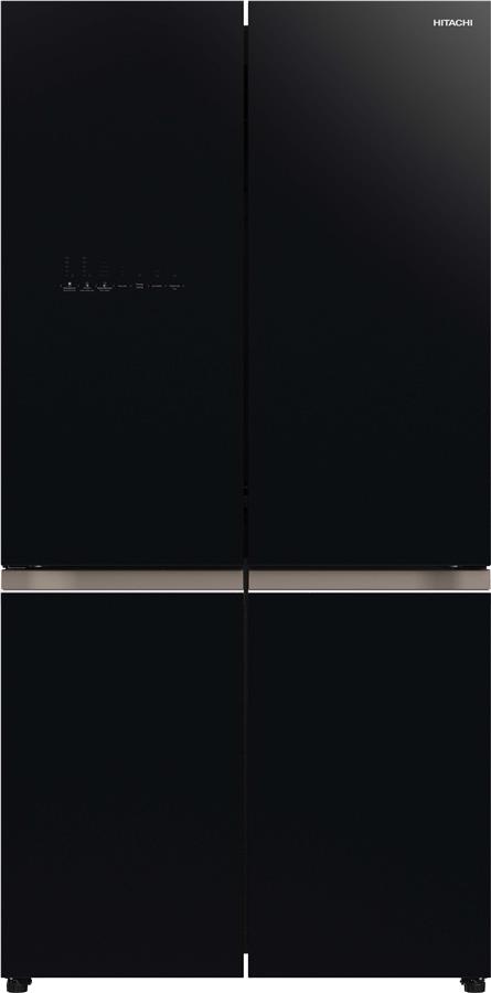 Холодильник с нижн. мороз. HITACHI R-WB720VUC0GBK, 184х72х90см, 4 дв., Х- 372л, М- 196л, A+, NF, Інвертор, Чорне скло