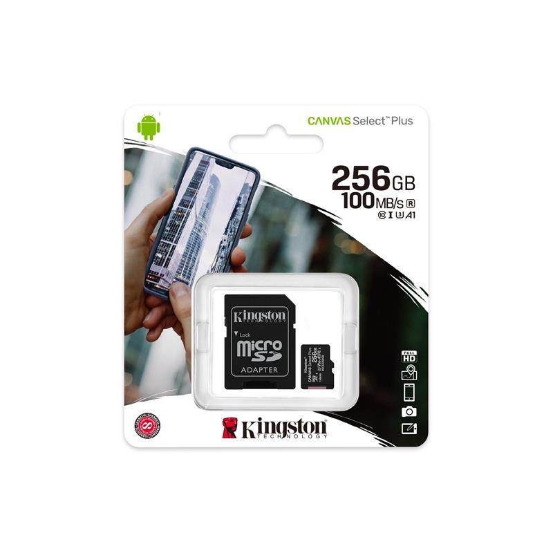 Карта пам'яті Kingston 256GB microSDXC C10 UHS-I R100/W85MB/s Canvas Select Plus + SD