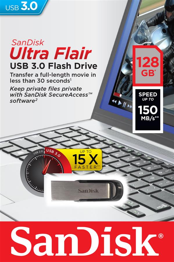 Накопичувач SanDisk 128GB USB 3.0 Flair R150MB/s