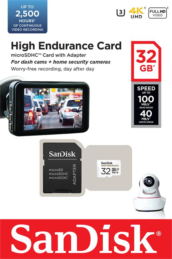 Карта пам'ятi SanDisk 32GB microSDHC C10 UHS-I U3 V30 R100/W40MB/s High Endurance