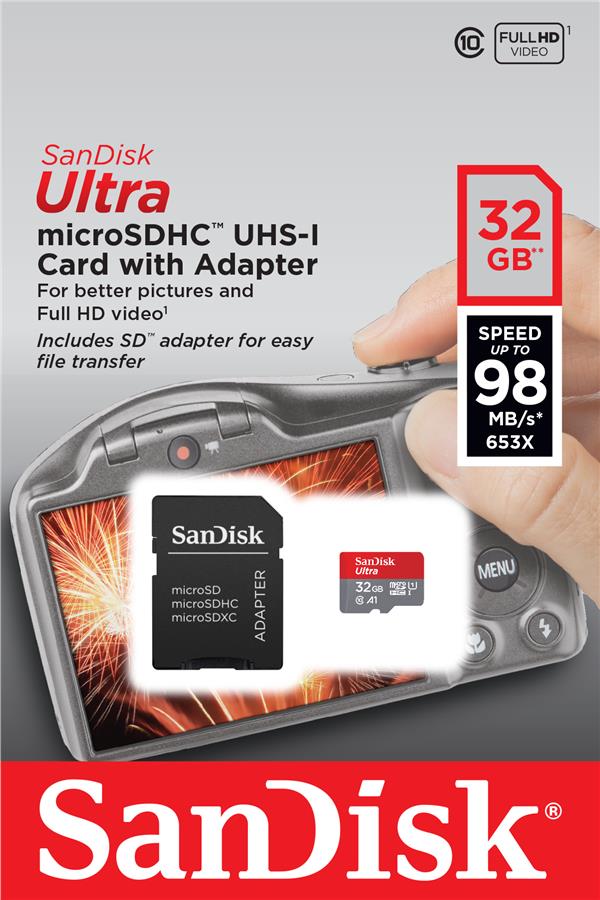 Карта пам'ятi SanDisk 32GB microSDHC C10 UHS-I R100MB/s Ultra + SD