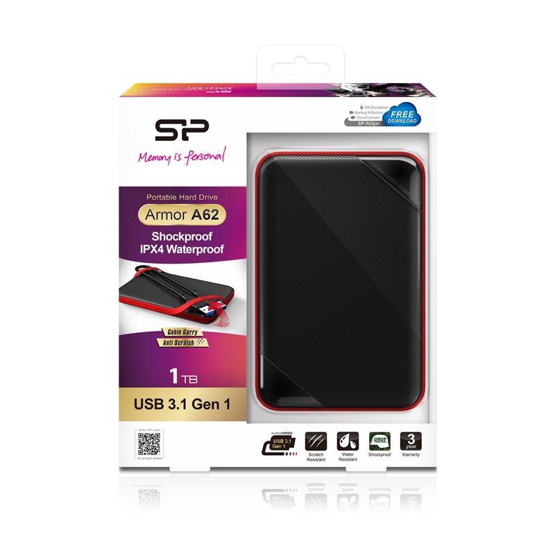 Жорсткий диск Silicon Power 2.5 USB 3.2 1TB Armor A62 захист IPX4 Black