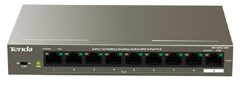 Комутатор TENDA TEF1109P-8-102W 8xFE PoE, 1xGE Uplink