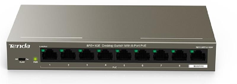 Комутатор TENDA TEF1109TP-8-102W 8xFE PoE, 1xGE Uplink