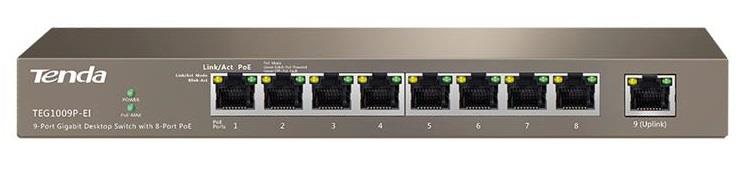 Комутатор TENDA TEG1009P-EI 8xGE PoE, 1xGE Uplink, 120W