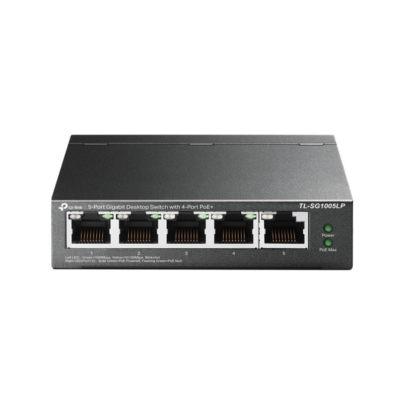 Комутатор TP-LINK TL-SG1005LP 5xGE/4xPoE+ 40W некерований 250м