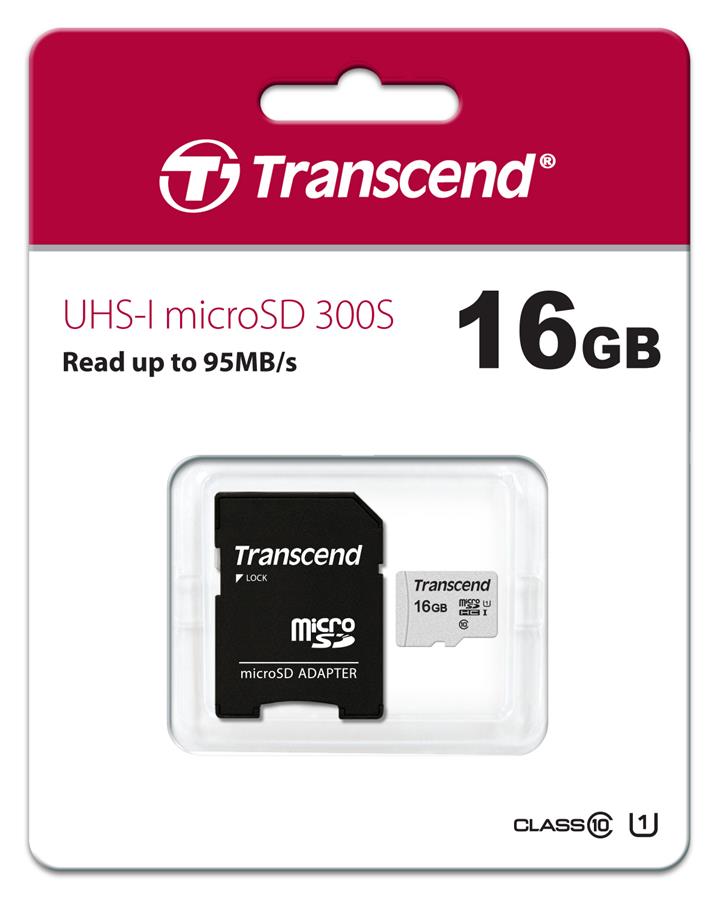 Карта пам'ятi Transcend 16GB microSDHC C10 UHS-I R95/W10MB/s + SD адаптер