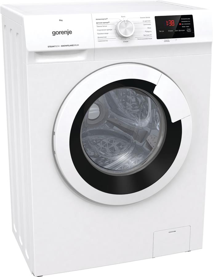 Пральна машина з фронт. загр. Gorenje WHE60SFS, 6кг, 1000, A+++, Пара, глибина 46см, Дисплей, Білий